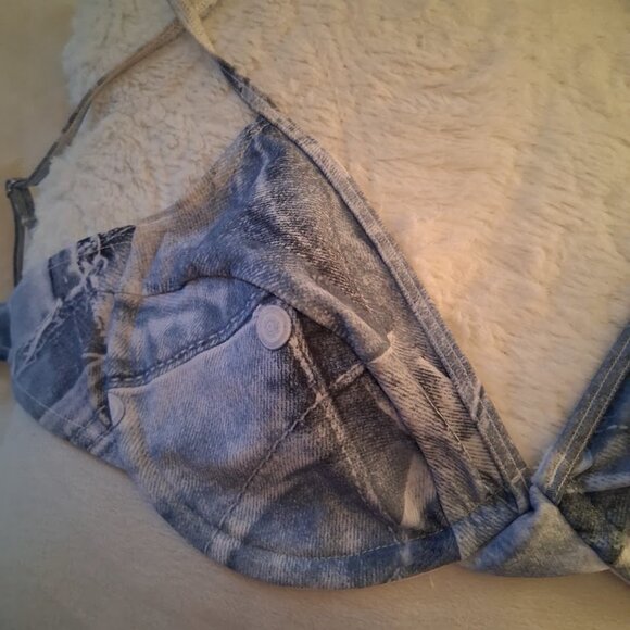 Forever 21 Denim Print Bikini Top Size S - Picture 3 of 5